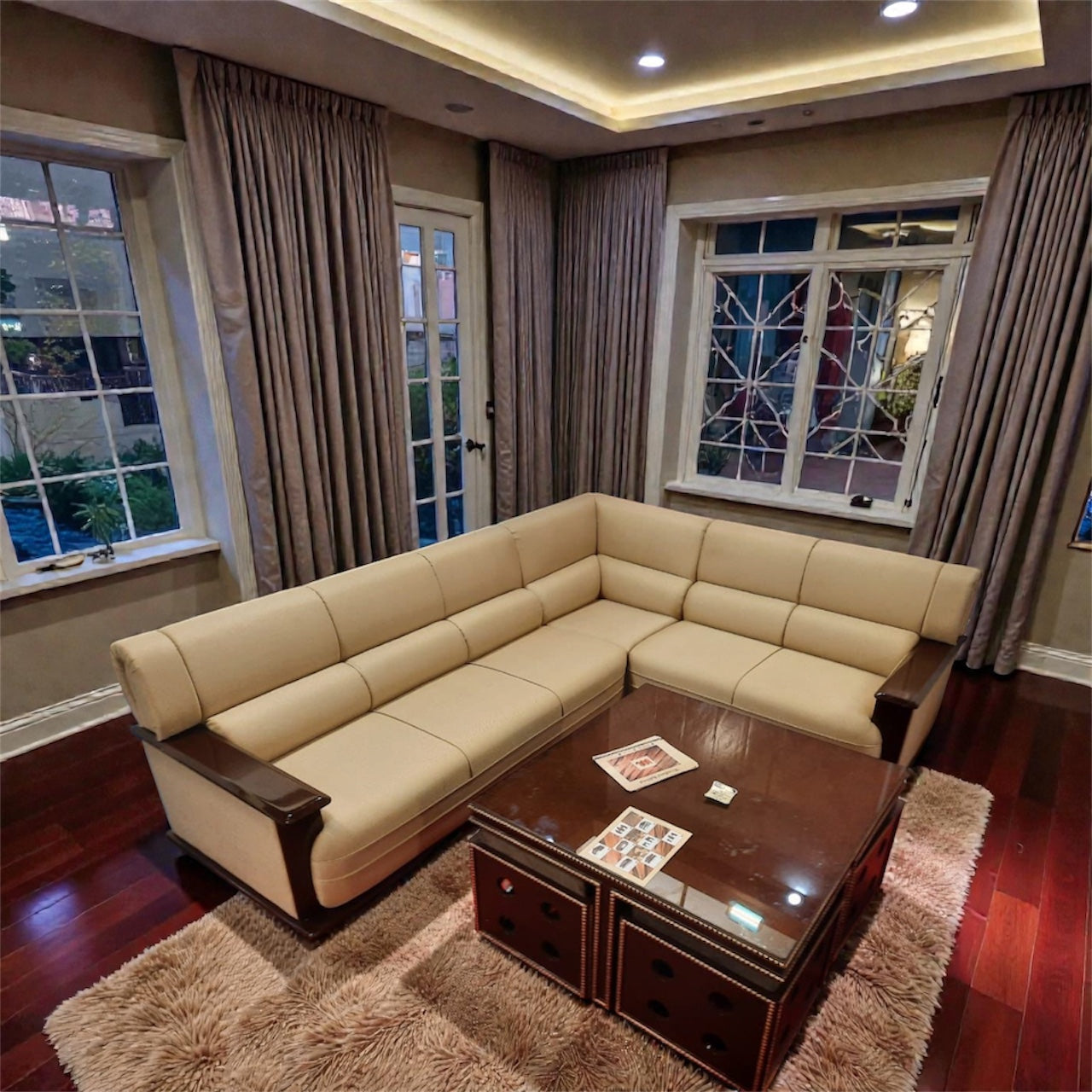 Rosewood L Shape Sofa Without Table